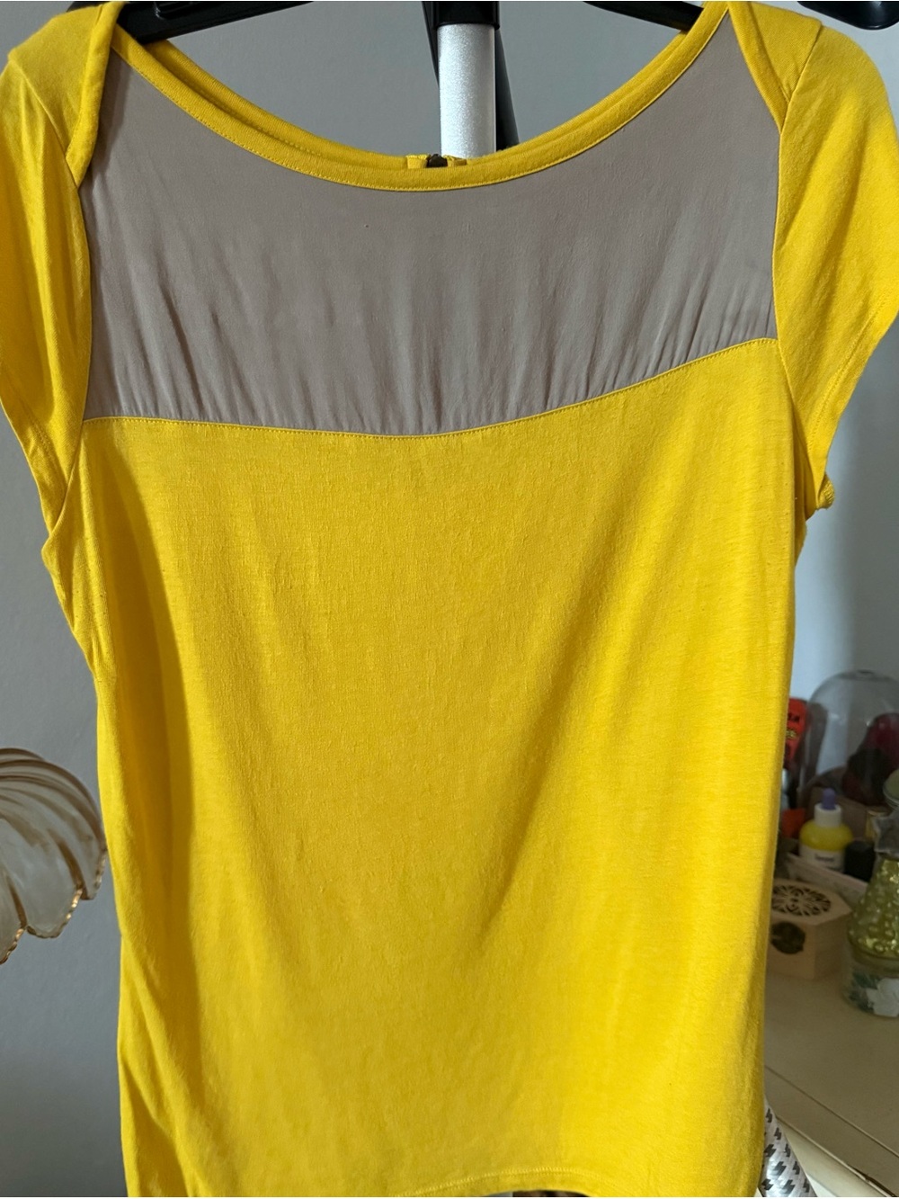 Merona Yellow Short Sleeve Top with Sheer Beige Yoke